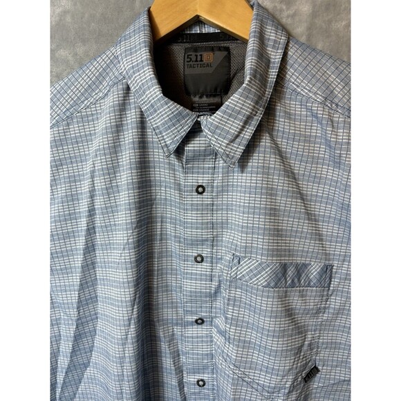 511 Tactical Mens Shirt Size L Blue Checked Short Sleeve Snap Front Outdoor - Picture 5 of 8